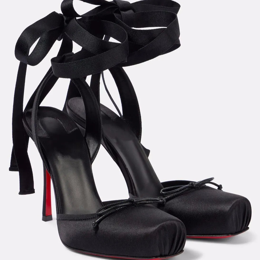 Women's stiletto heel square toe sandals with satin upper in multiple colours including apricot and black
