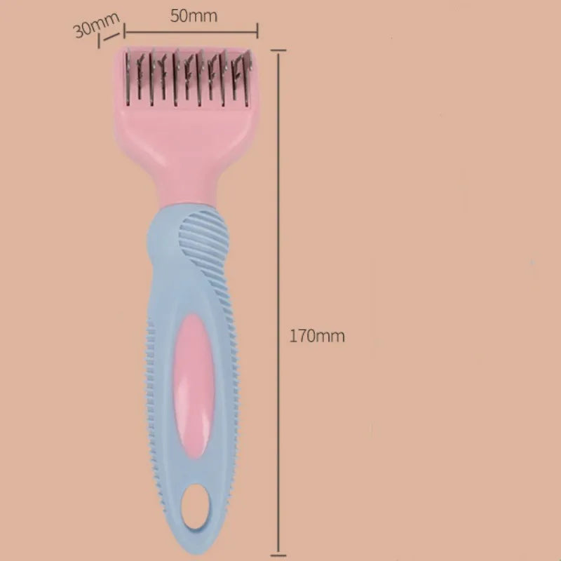 Pink stainless steel knot cutter dog comb with massage bristles for pet grooming
