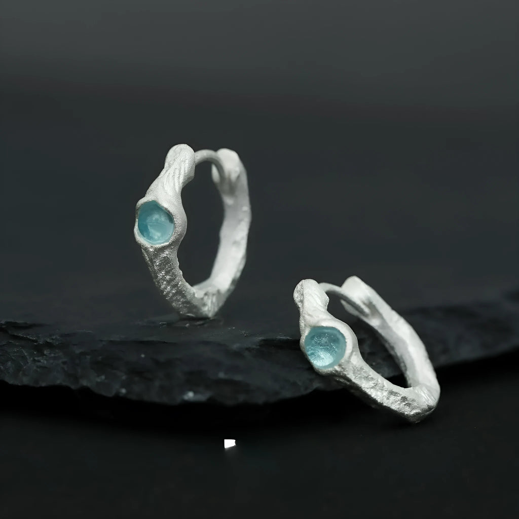 925 silver geometric circle ear clip jewellery in burnt silver colour for women