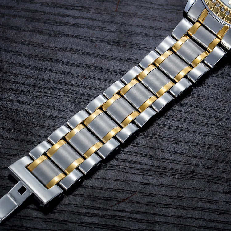 Men's gold and silver automatic mechanical watch with luminous markers on a black or white dial.