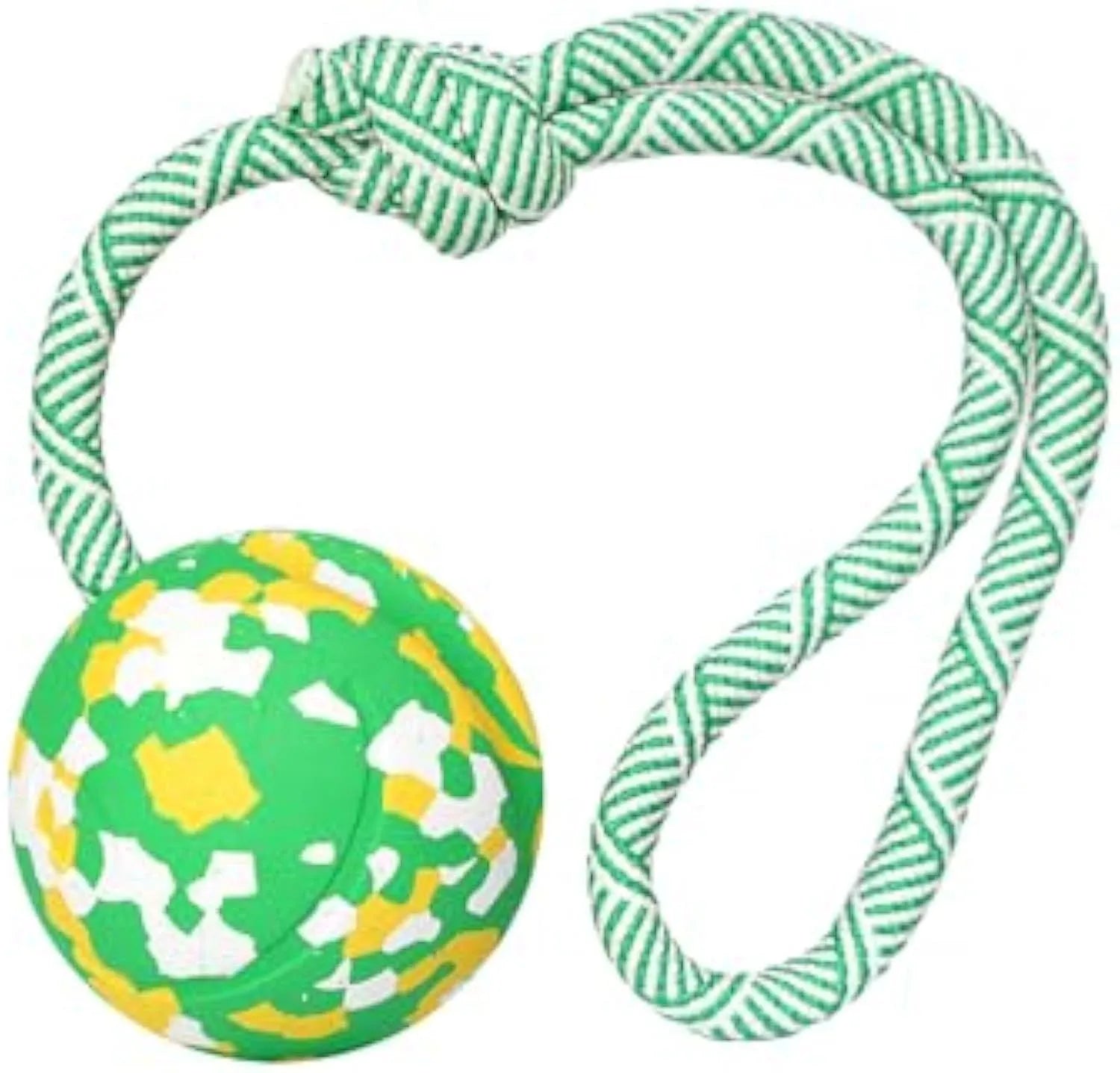Natural rubber dog ball on nylon rope toy in L and S sizes for medium and small dogs