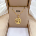 Gold-plated necklace with mother-of-pearl lucky tree pendant and adjustable stainless steel chain