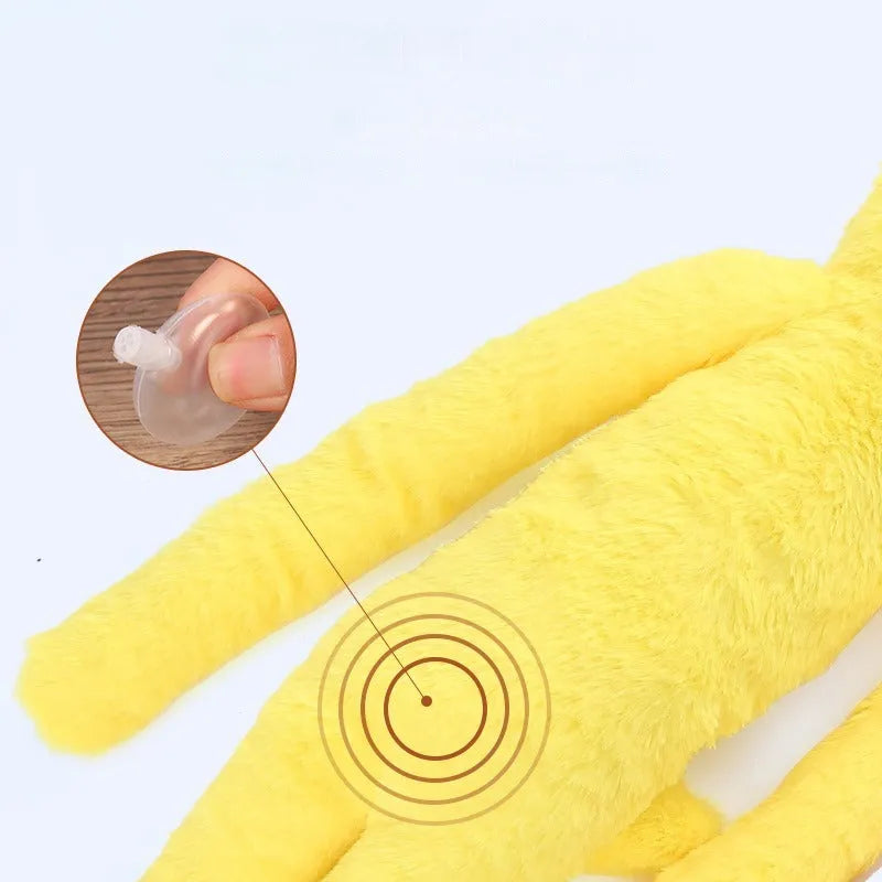 Plush golden retriever dog toy with rattle and crinkle paper in pink and yellow colours