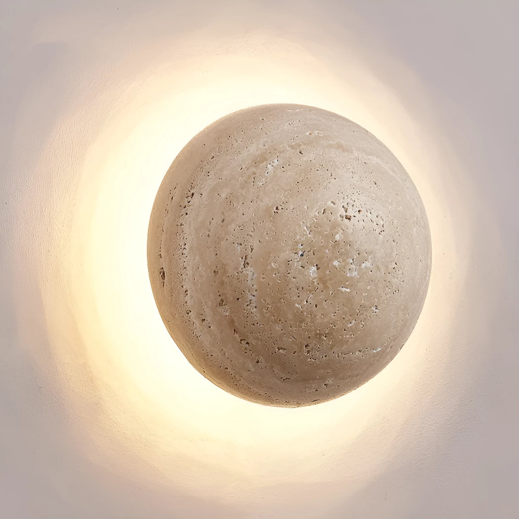 Yellow cave stone semicircle wall lamp with vintage design and pull switch