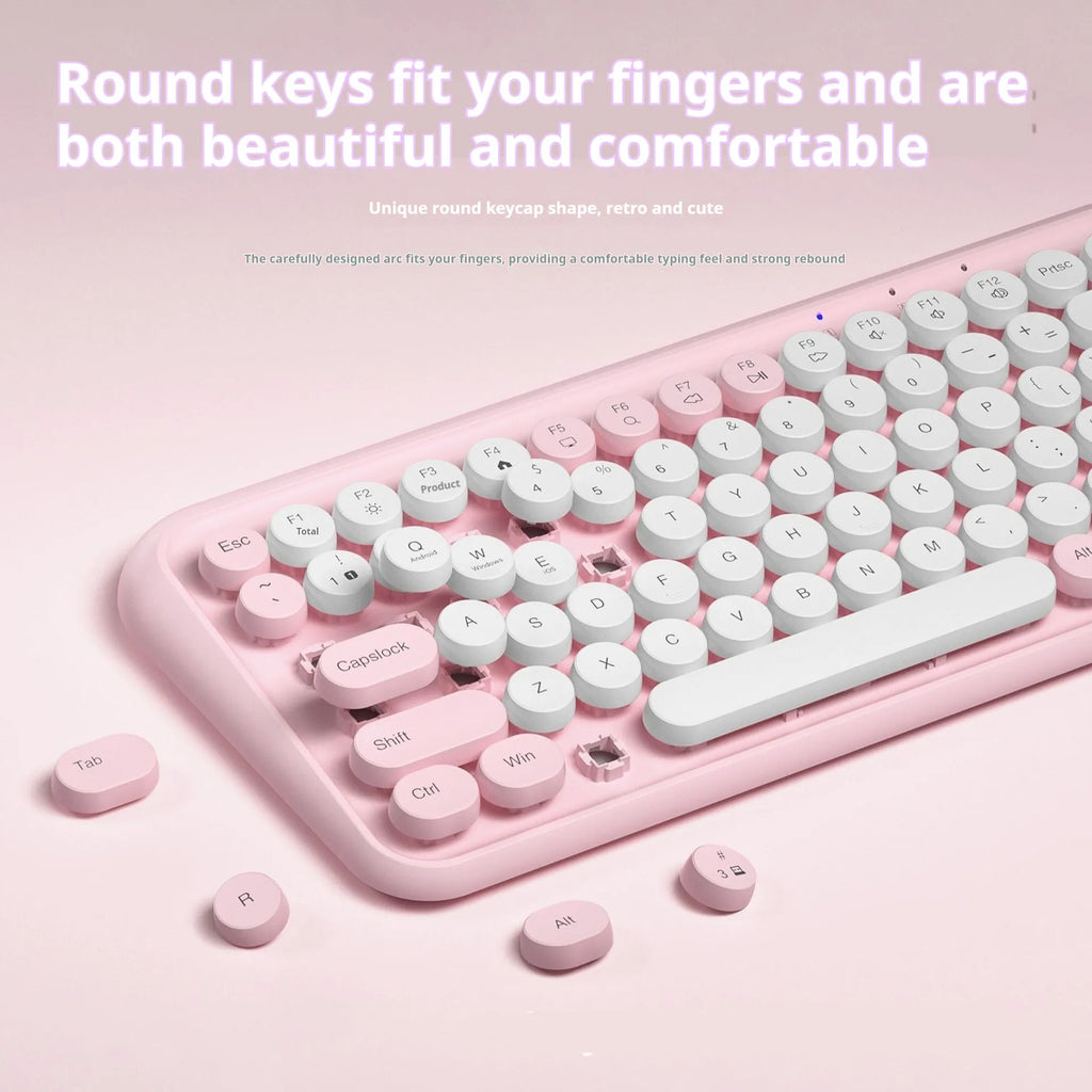 Pink wireless Bluetooth keyboard with 84 keys showing portable slim design