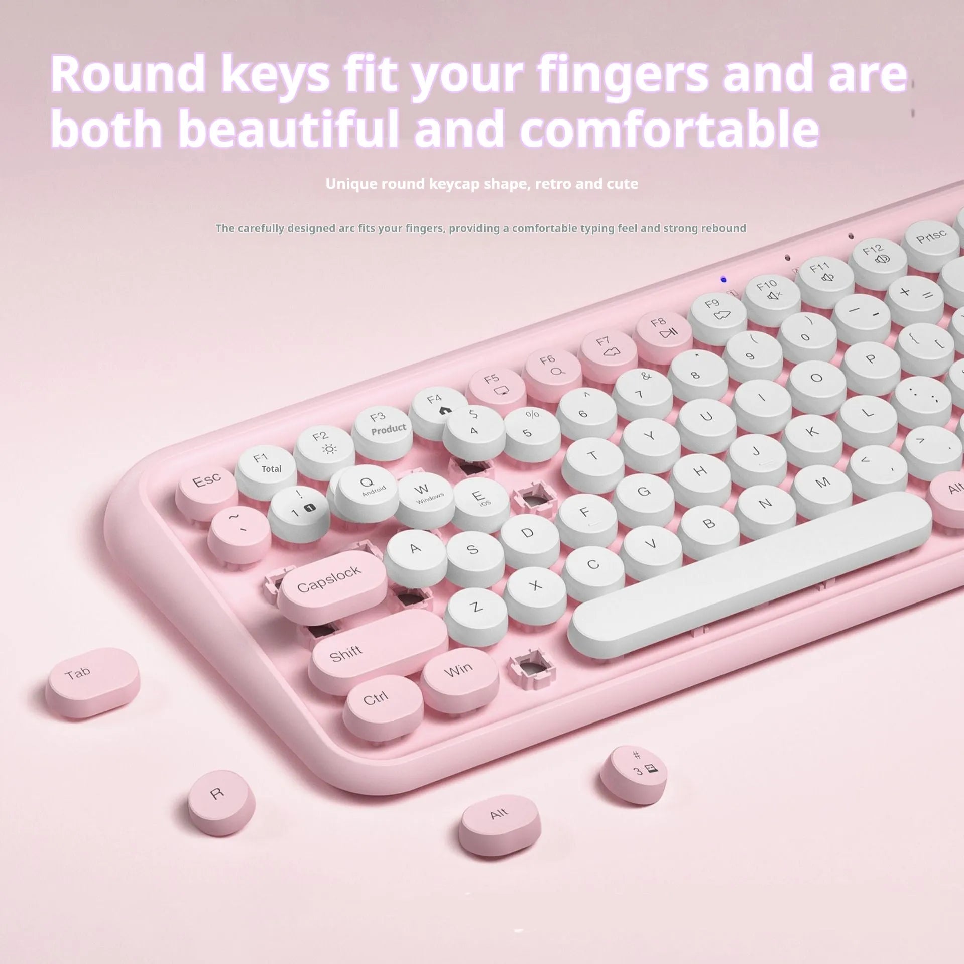 Pink wireless Bluetooth keyboard with 84 keys showing portable slim design