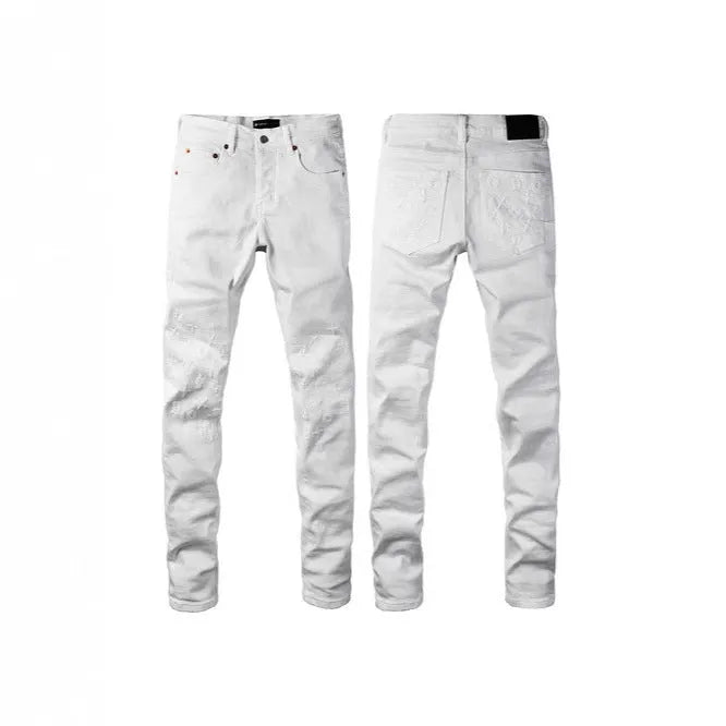 Men's black slim fit skinny jeans with a straight leg and button fly detail.