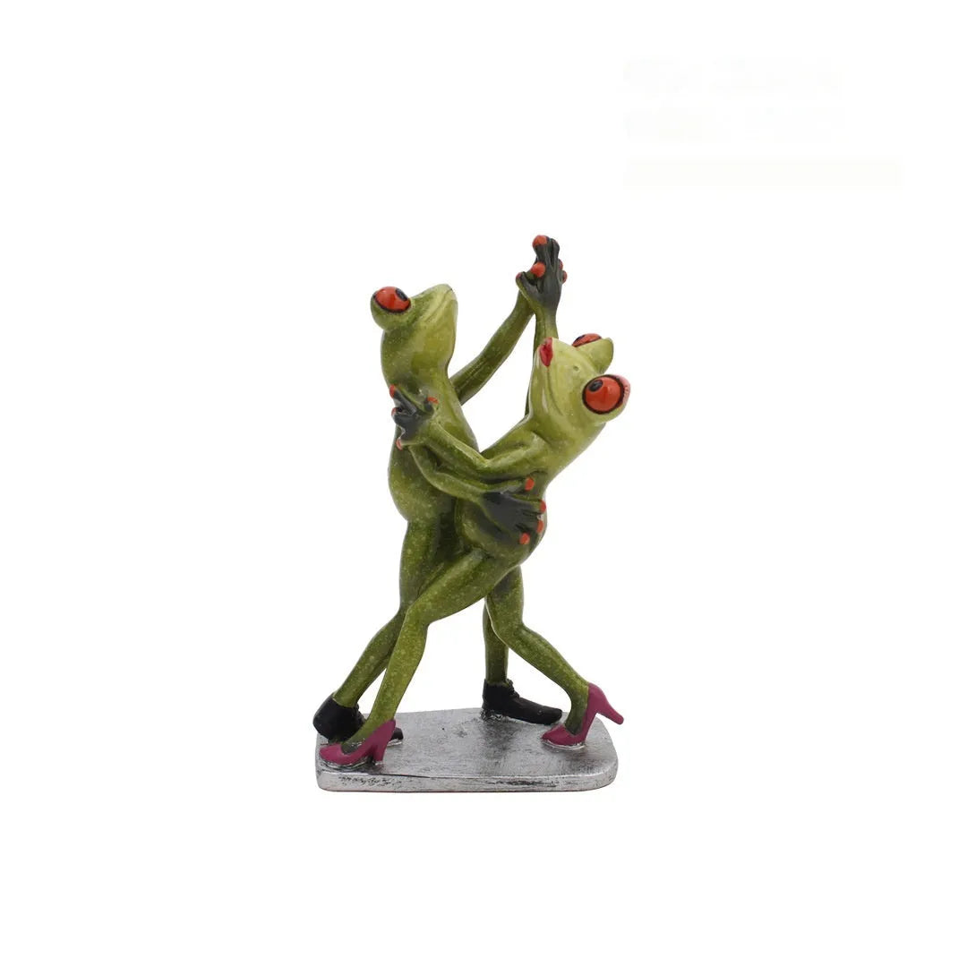 Synthetic resin pastoral style frog figurine home decoration ornament on a surface.