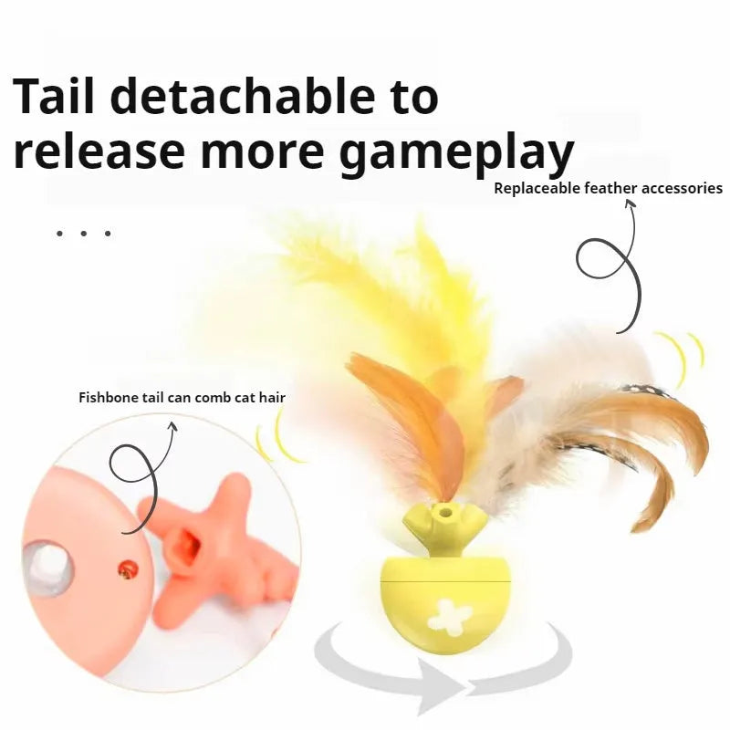 USB electric cat teasing ball with fish bone shaped roller and teasing stick attachment in blue colour