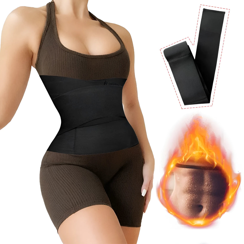 Polyester waist training restraint belt in black with adjustable length for yoga and body sculpting exercises