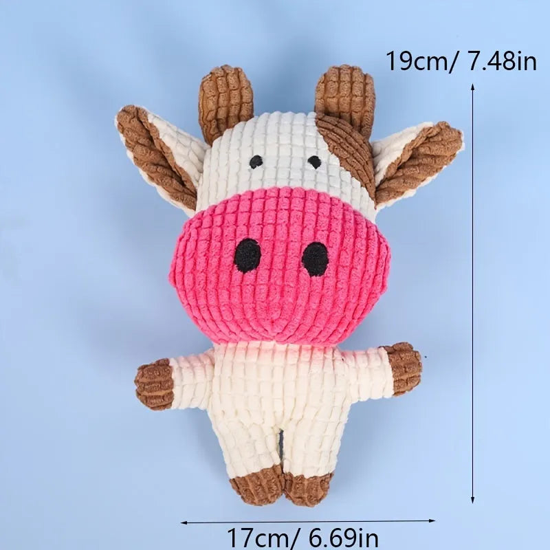 Colourful animal-shaped plush dog chew toy with squeaker for small dogs.