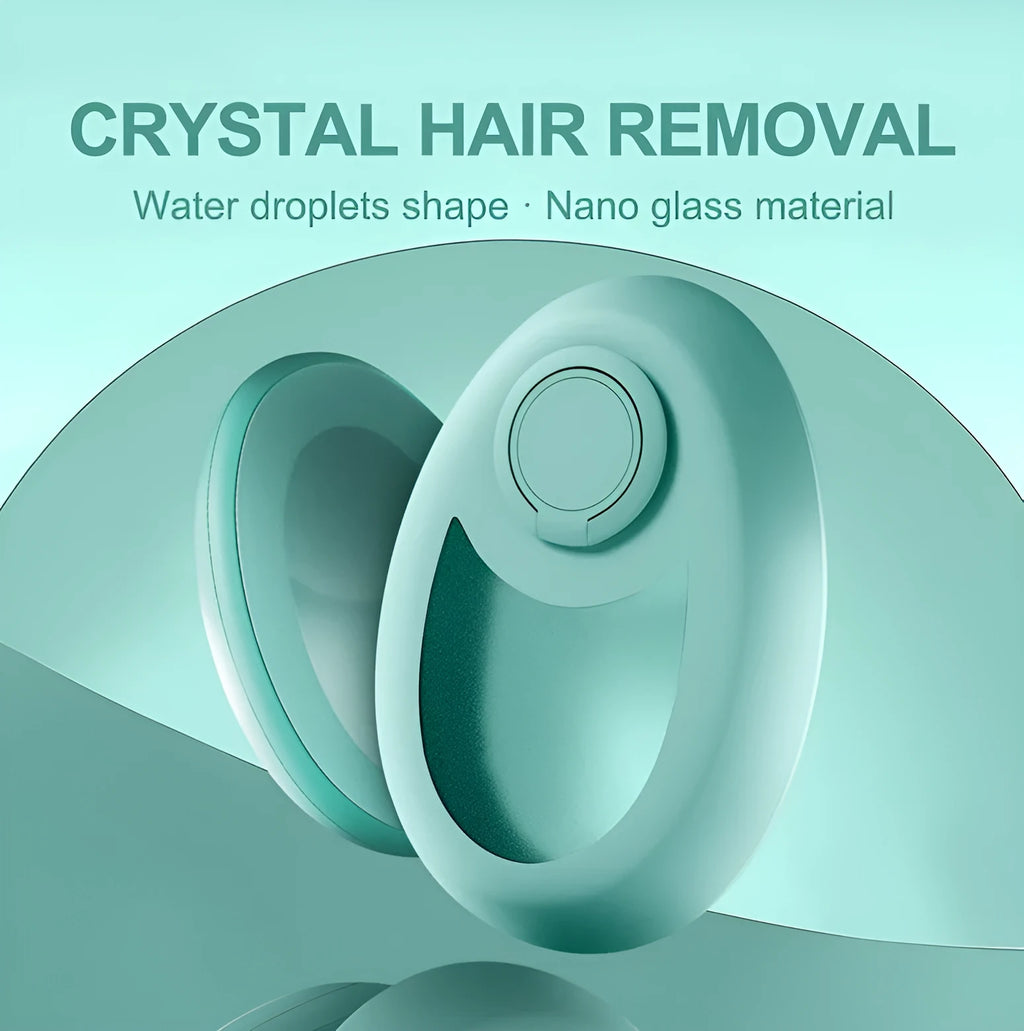 CJEER upgraded crystal hair eraser in green, a painless physical exfoliating tool with nano-glass surface and metal ring for fingers