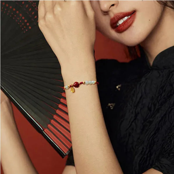 Hetian Jade Cinnabar Red Rope Women's Bracelet with 925 silver and adjustable chain in shore bracelet colour