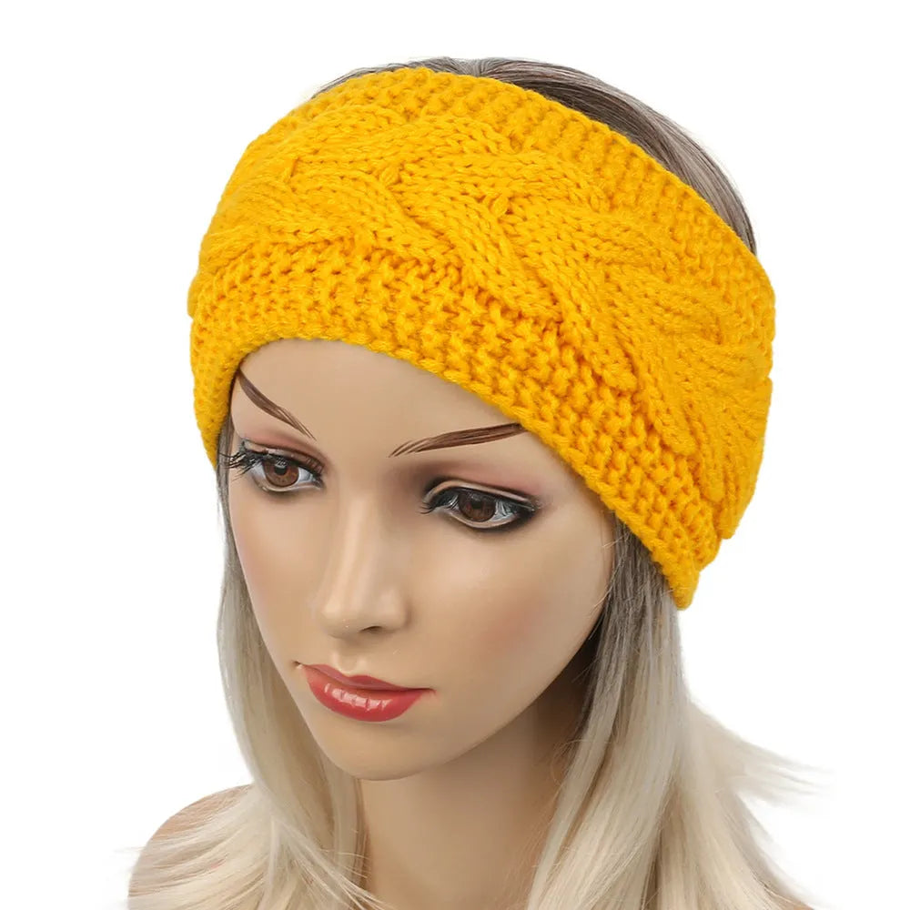 Fleece-lined twist knitted wool hair band for women in black, light grey, beige, and 14 colour options