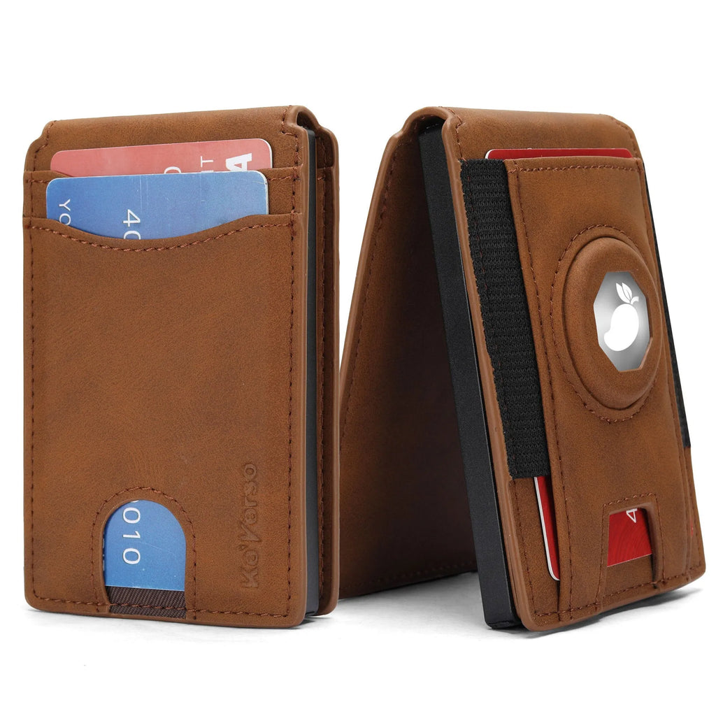 Men's slim synthetic leather card holder wallet in light brown, dark brown, and black colour options.