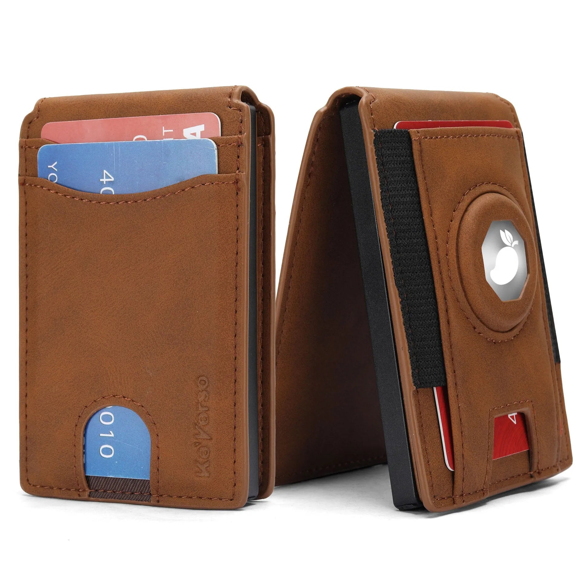 Men's slim synthetic leather card holder wallet in light brown, dark brown, and black colour options.