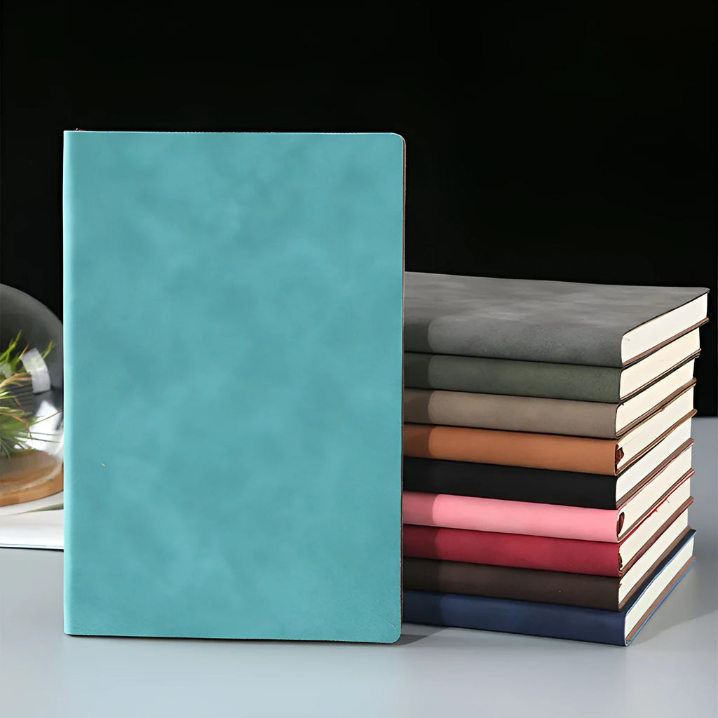 Soft noodle sheep imitation leather buckle notepad A5 with 80gsm Beige Dao Lin paper in black