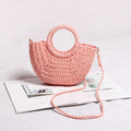 Seaside vacation beach mini straw bag in white with woven texture and open pocket design