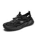 Men's black waterproof sports sandals with leather mesh upper and rubber sole