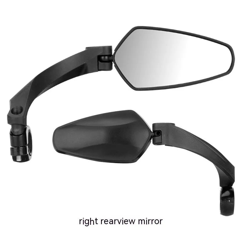 Black bicycle rearview mirror with rotatable design measuring 210x102.5mm
