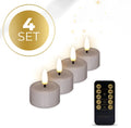 Four taupe-coloured LED tealight candles showing flickering flame effect