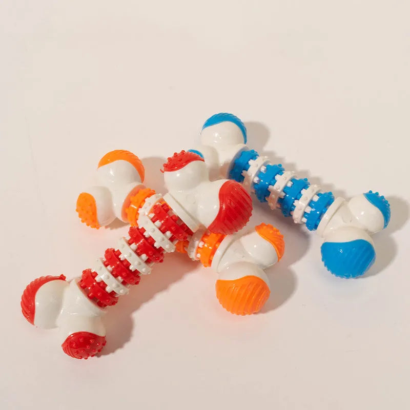 Blue bone shaped interactive dog toy with treat holder compartment for small breed puppies