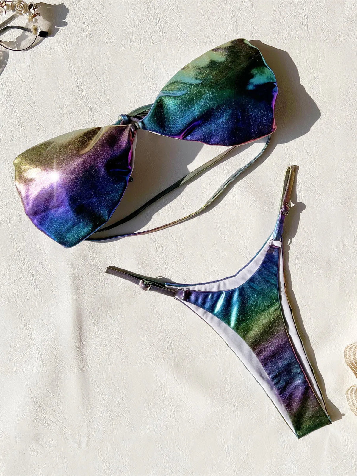 Women's gradient purple bikini swimsuit set for swimming and wading activities