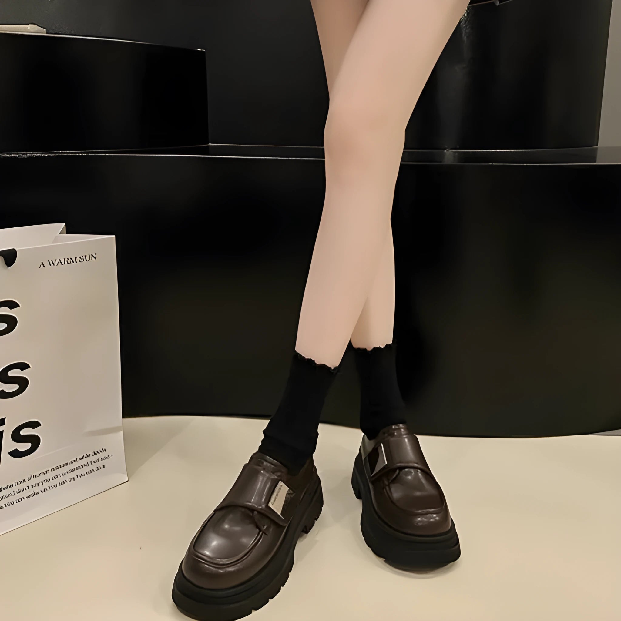Women's black chunky heel shoes with square heel, microfiber upper, and round toe