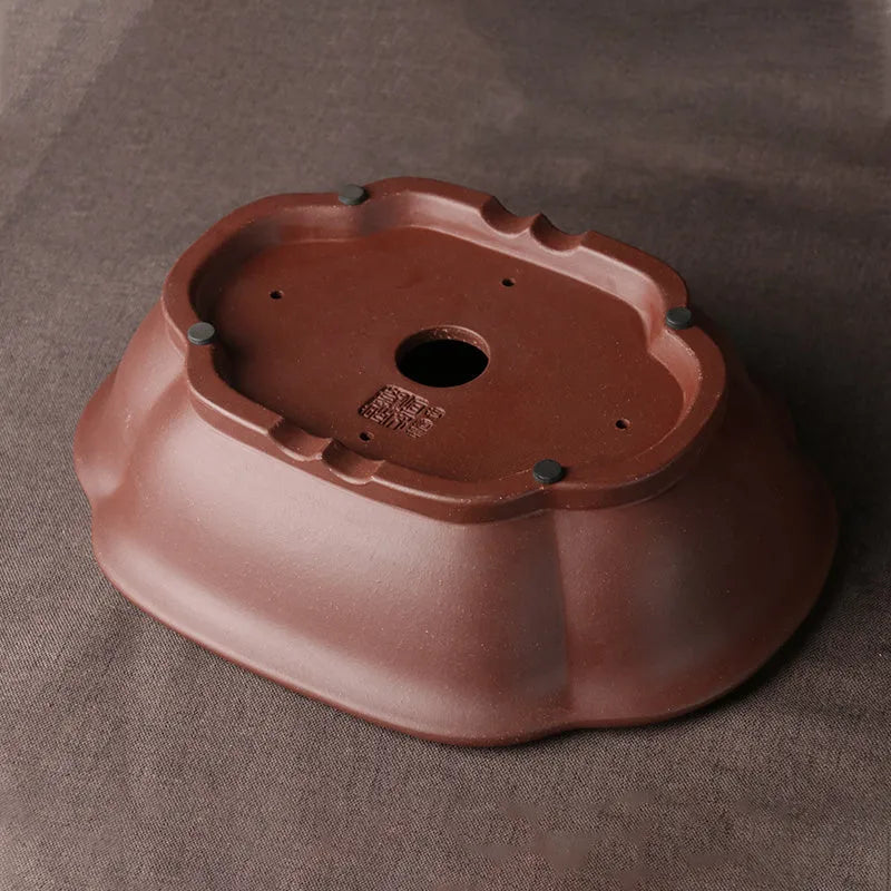 Handmade purple clay bonsai basin with classical Chinese plain design measuring 25×20×7cm