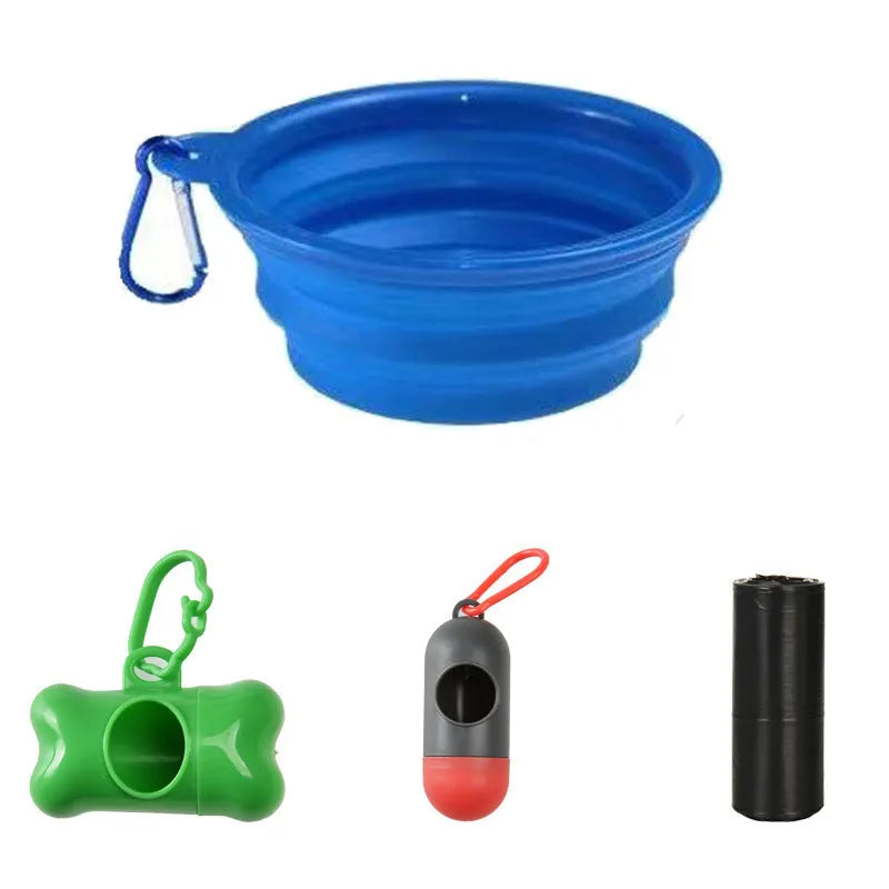 Portable plastic dog water cup in green and white with 380ml capacity and lid on grass