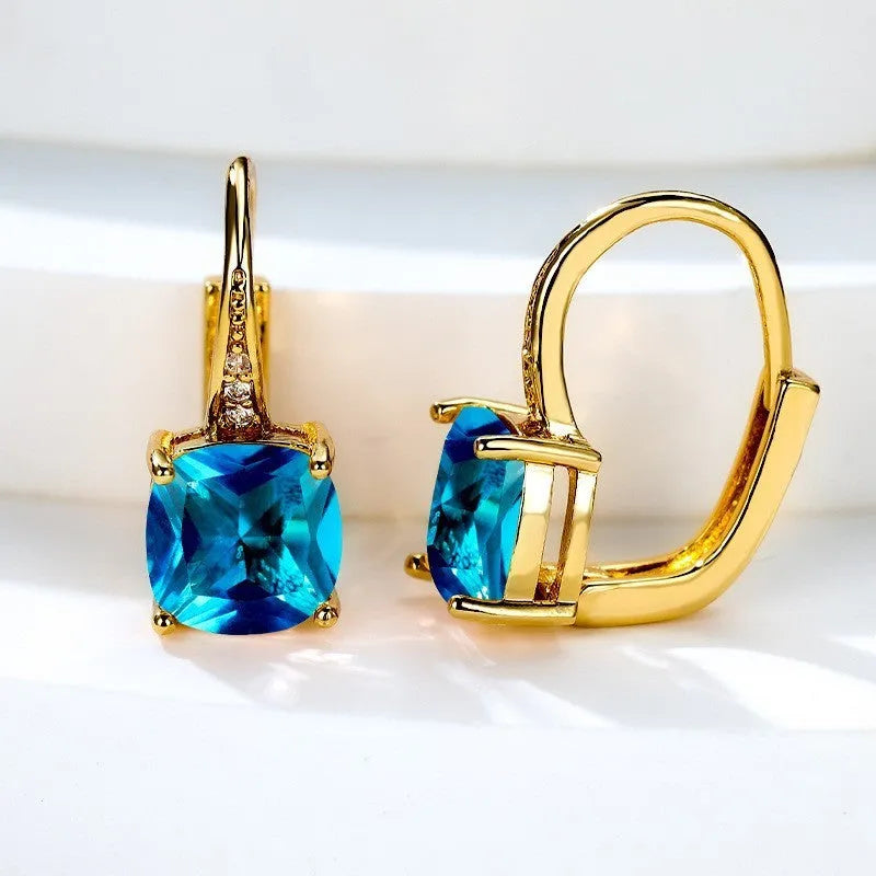 Square zircon geometric ear hook earrings in electroplated copper with Korean-style design