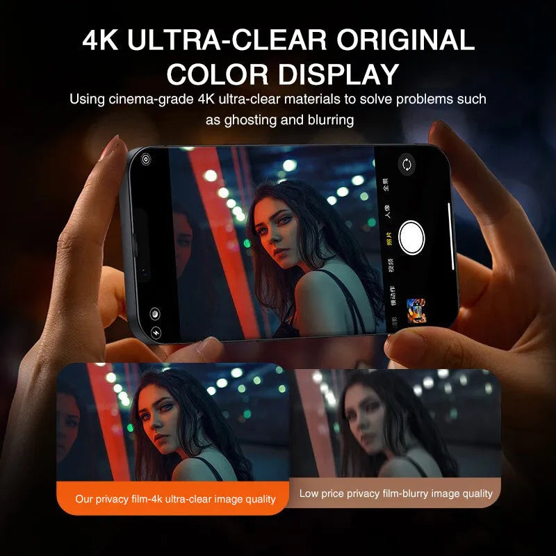 Anti-peeping tempered glass screen protector for iPhone on a phone display