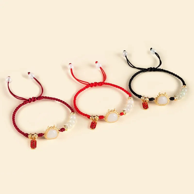 Xiao Hong rope bracelet for women with agate diamond beads and dragon motif, electroplated finish, Chinese style