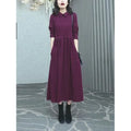 Women's purplish red long sleeve long skirt dress with extra long sleeves