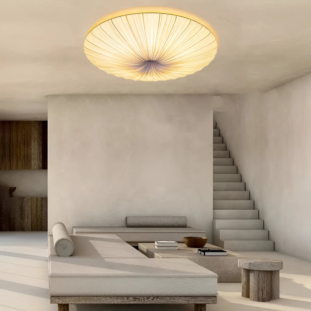 Beige minimalist chandelier, 50cm or 60cm diameter, alloy and fabric ceiling pendant with included light source