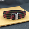 Nylon parachute elastic watchband in multiple colours with metal buckle on white background