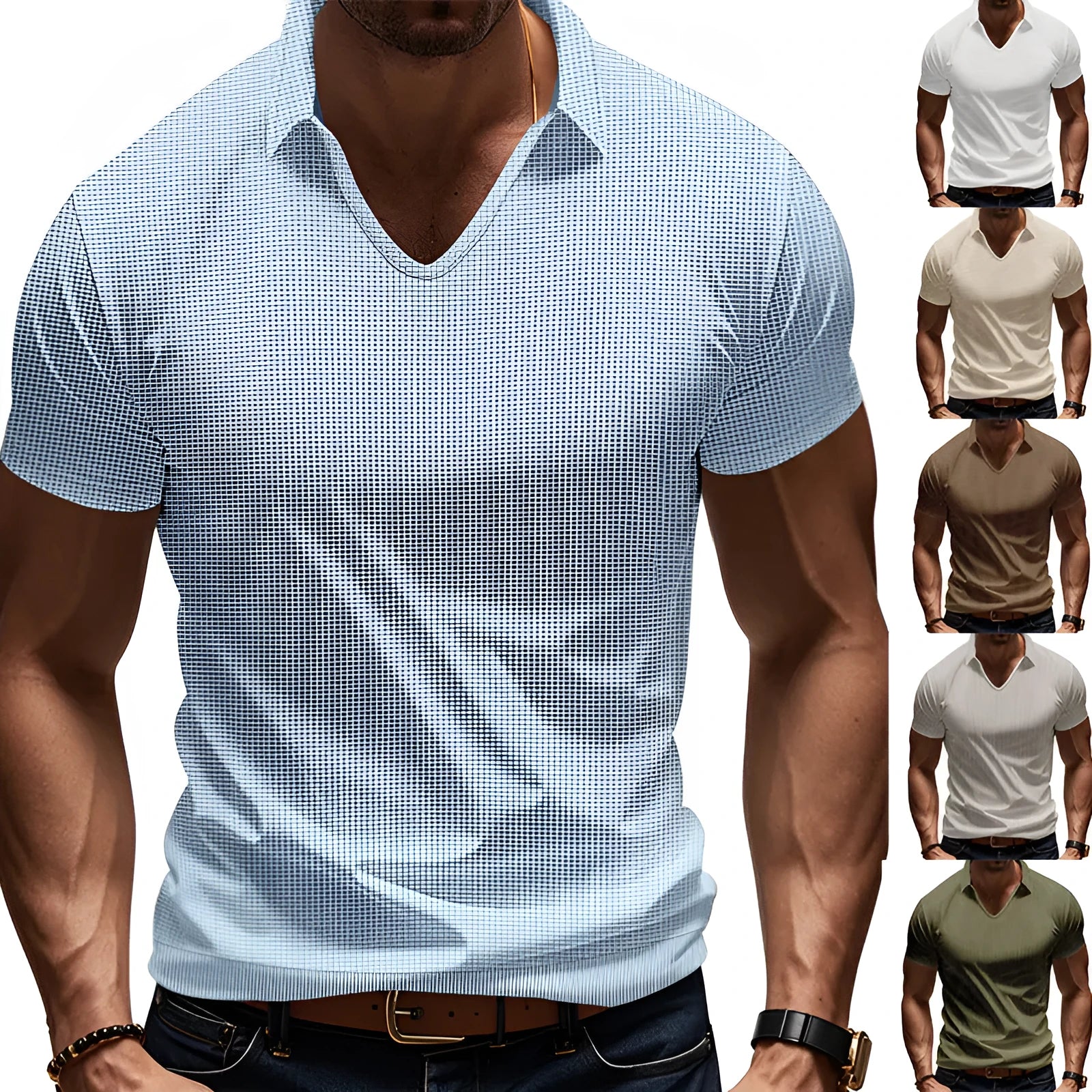 Men's loose fit V-neck T-shirt in apricot colour with short sleeves and cotton blend fabric
