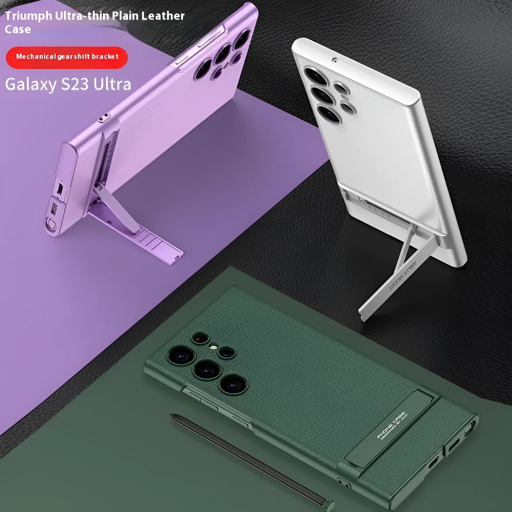 Ultra-thin Samsung S23 phone case with four-gear adjustable bracket in dark night green PC