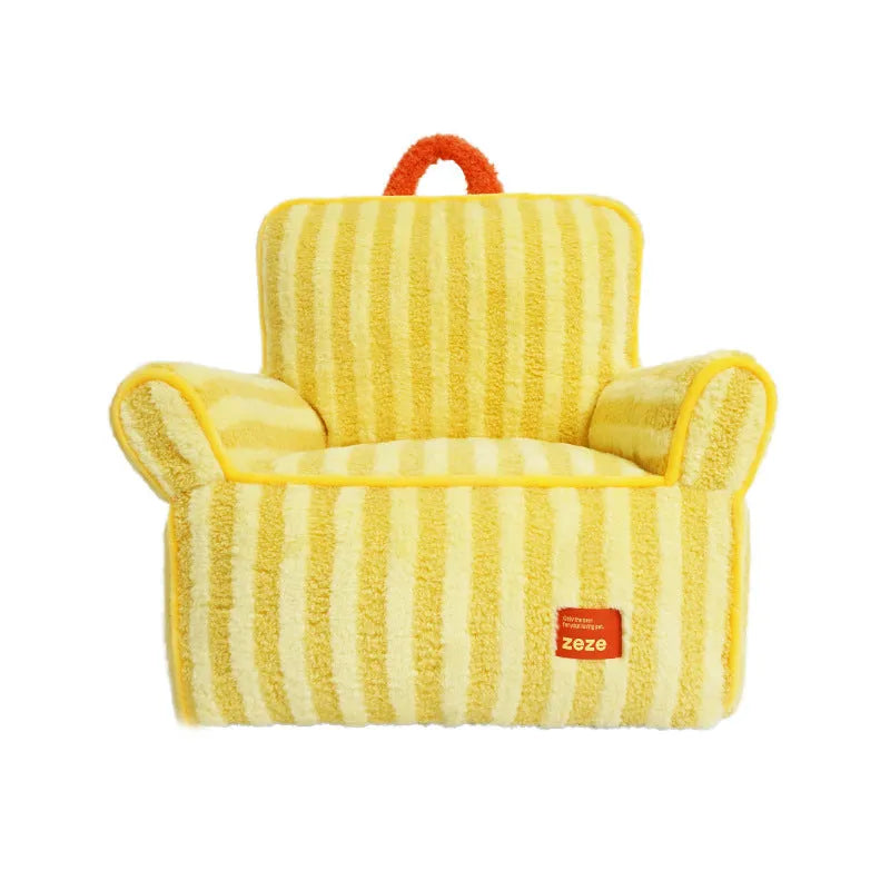Striped orange purple yellow velvet pet bed with removable cushion for small dogs cats