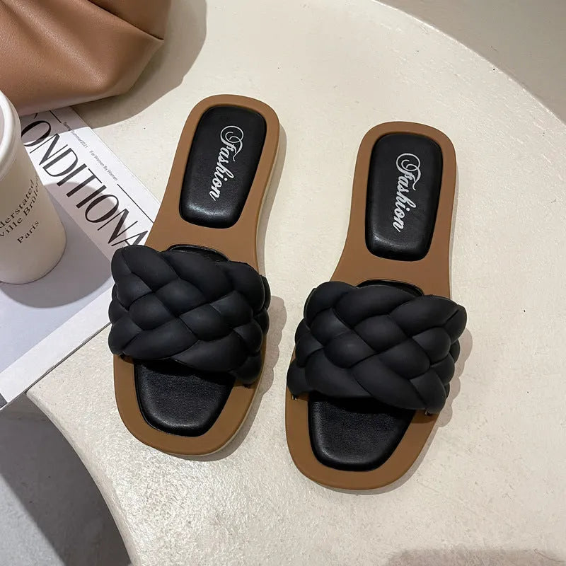 Women's plaid pattern PVC beach sandals with thick anti-skid sole in black, green, orange, or white