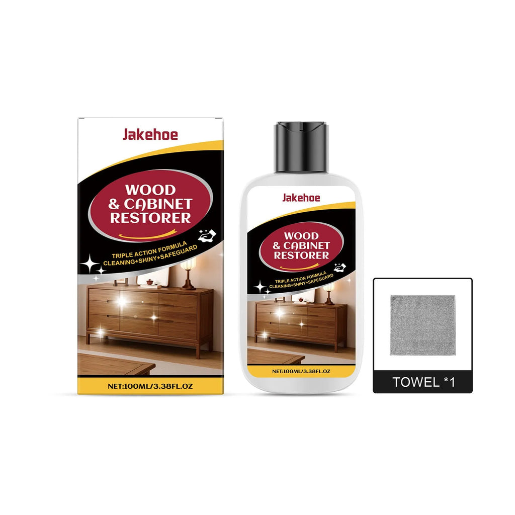 Wooden furniture scratch care kit with 100ml bottle and microfiber towel for cleaning and polishing