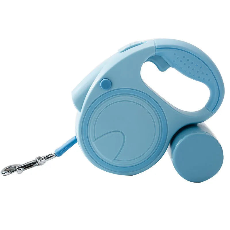 Automatic retractable dog lead with light, plastic, 3m or 5m, olive green, red bean paste, or haze blue