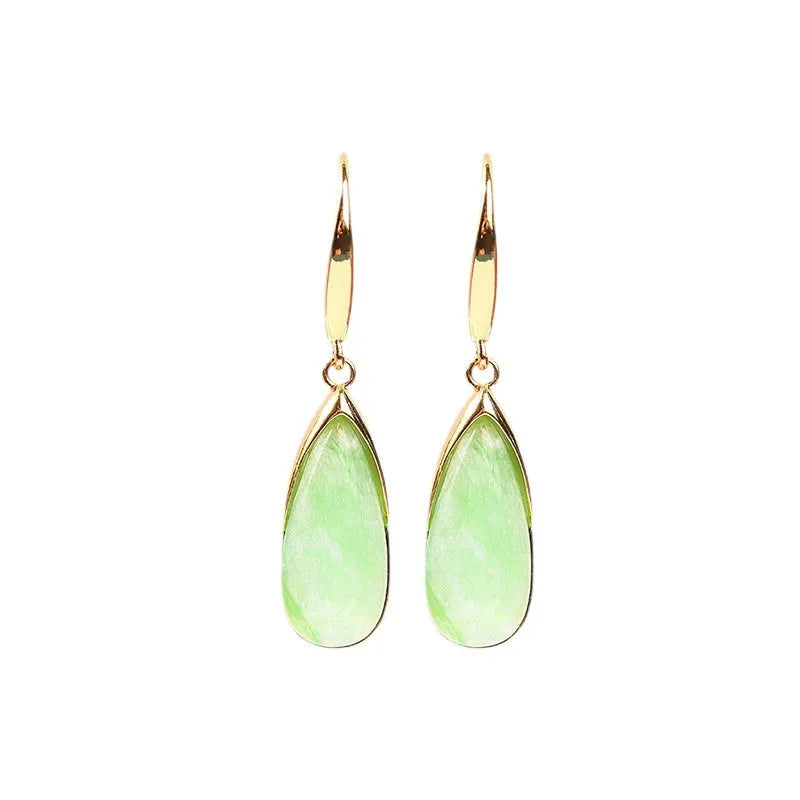 Chinese style geometric drop earrings with water droplet design in CP798 jade colour