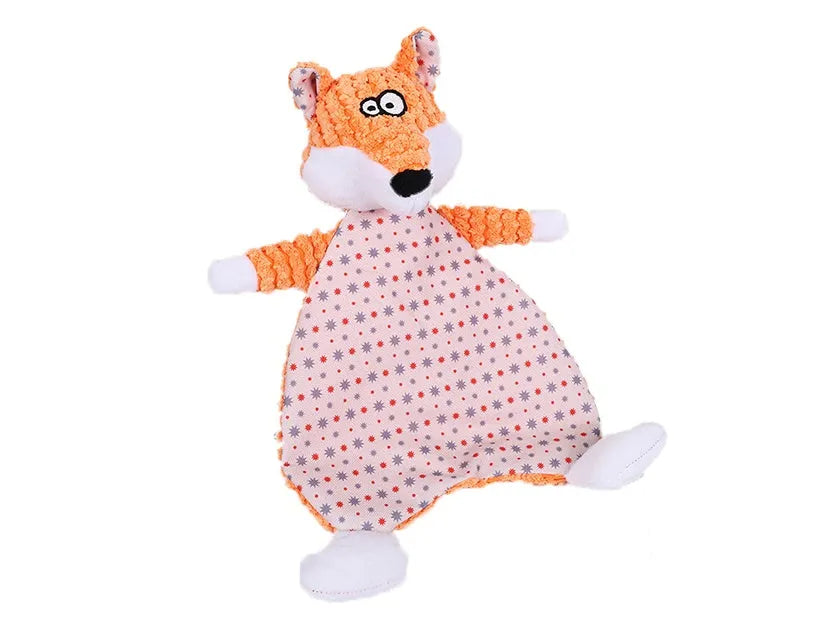 Pet stuffed toy with crinkle paper sounds in fox or elephant design with velvet fabric