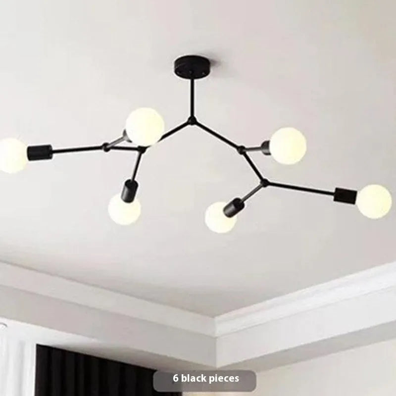 Iron ceiling light fixture in Nordic style with multiple arms, available in black or white.