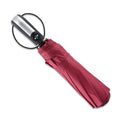 Triple-folding automatic business umbrella with steel frame and rubber handle in black, navy, or wine red.