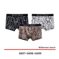 Men's thin loose polyester boxer shorts in black on grey background showing mid-waist design
