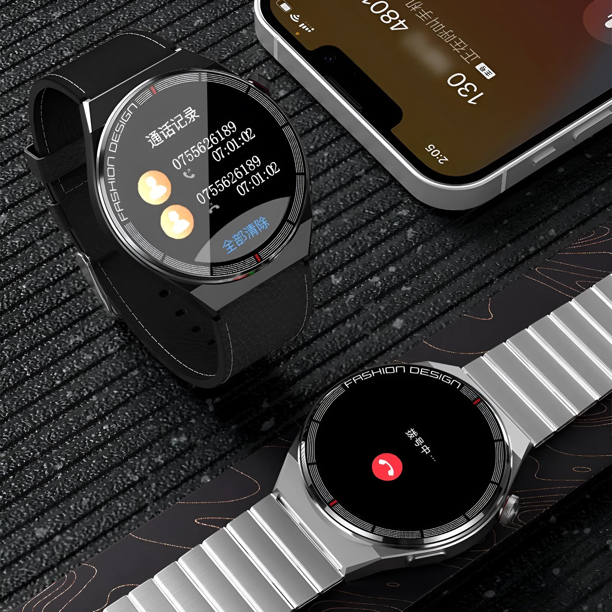 Black Bluetooth smartwatch with heart rate monitor on a silicone strap, showing its 1.28-inch touch screen.