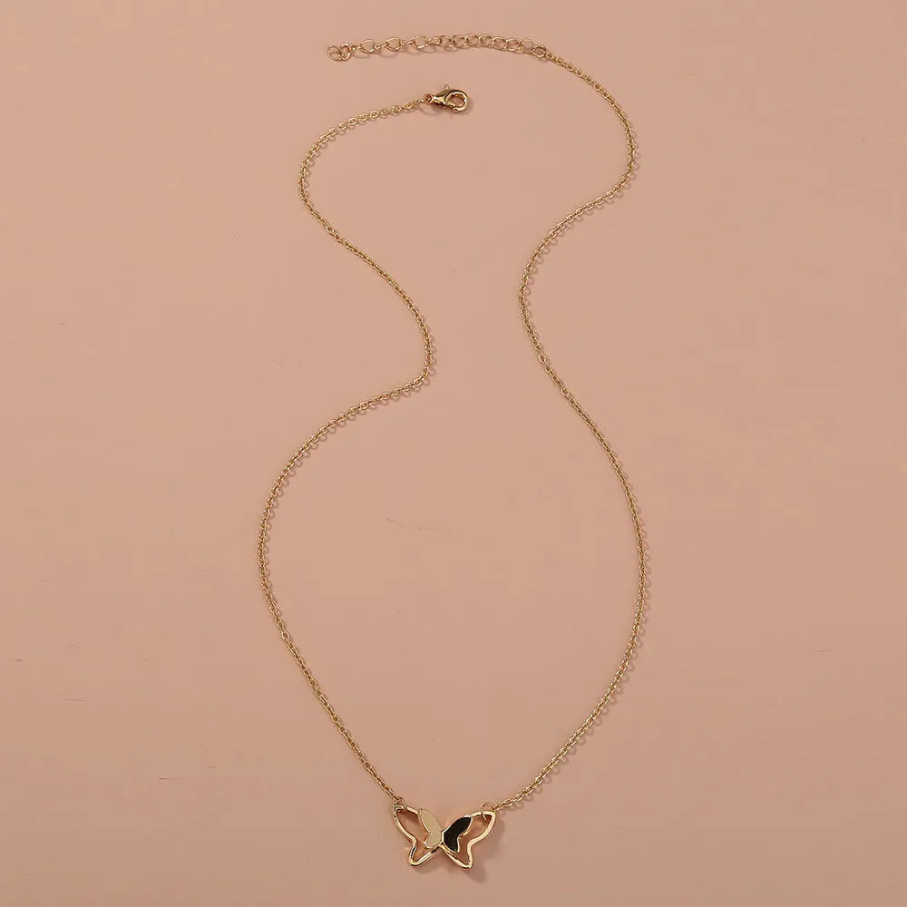Women's double-layer copper alloy butterfly pendant necklace with electroplated finish, adjustable 51-80cm chain, colour NZ731