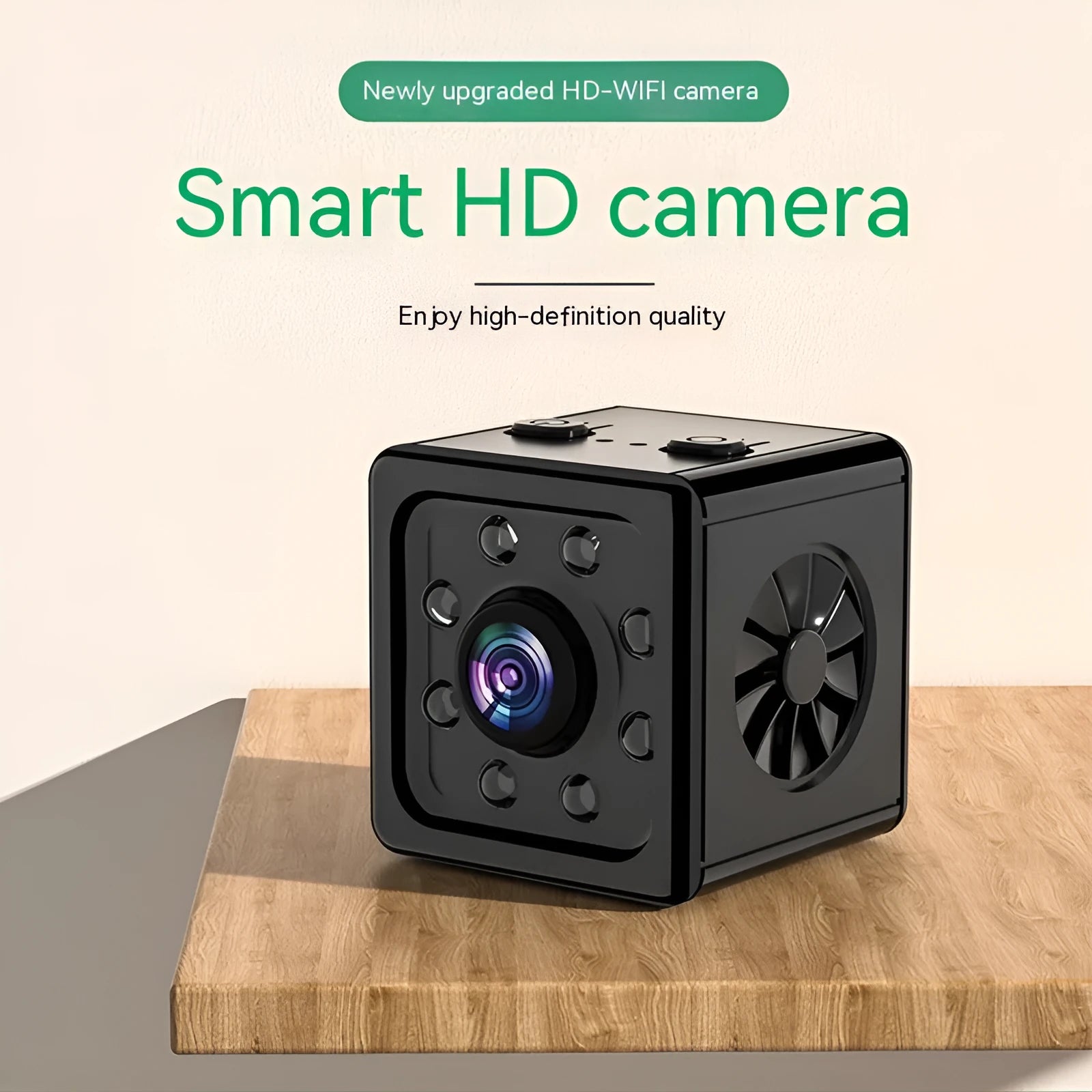 Black K13 remote network sports camera with cubic 26mm ABS body and mounting bracket.